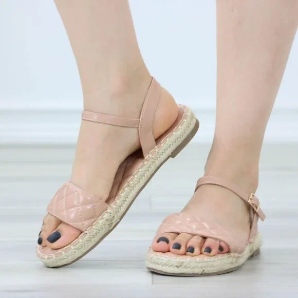 Blush Quilted Pattern Espadrille Trendy Comfy Flat Sandal - Picture 11 of 14